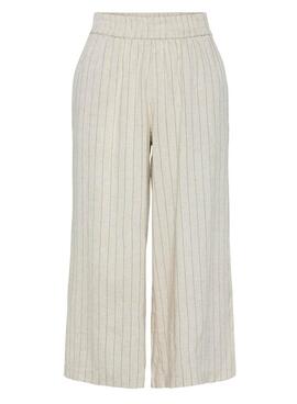 Hose Coulotte Pieces Pia gestreifte beige für Damen.