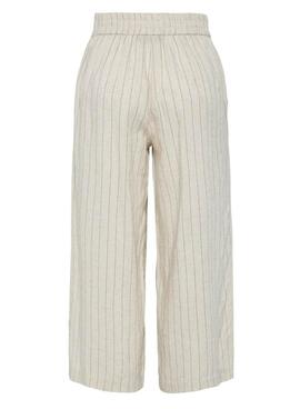 Hose Coulotte Pieces Pia gestreifte beige für Damen.