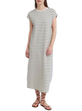 Kleid Vila Visinny beige gestreift mit schwarzen Streifen für Frauen.