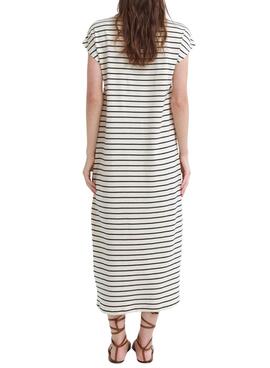 Kleid Vila Visinny beige gestreift mit schwarzen Streifen für Frauen.