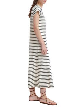 Kleid Vila Visinny beige gestreift mit schwarzen Streifen für Frauen.