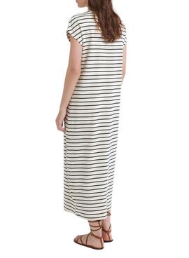 Kleid Vila Visinny beige gestreift mit schwarzen Streifen für Frauen.