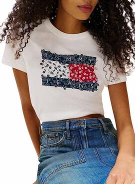 Tommy Jeans Blumen T-Shirt in Weiß für Damen.
