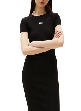 Kleid Tommy Jeans Badge Rib schwarz für Damen
