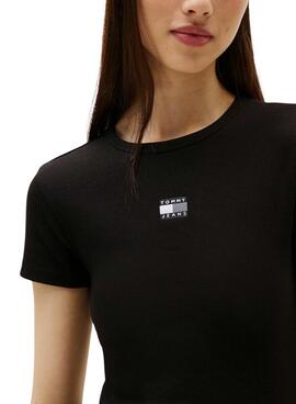 Kleid Tommy Jeans Badge Rib schwarz für Damen