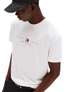 Weiße Tommy Jeans Flag Linear Herren T-Shirt