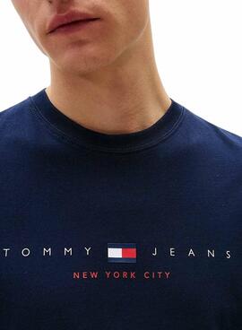 Tommy Jeans Flag Linear T-Shirt in Marineblau für Herren.