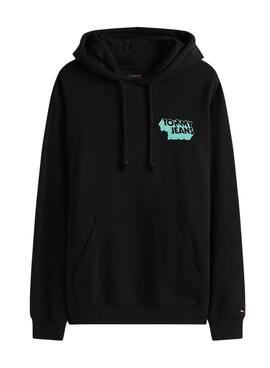 Sudadera Tommy Jeans Stack Backprint schwarz für Herren