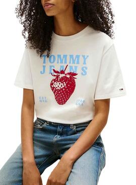 T-shirt Tommy Jeans Strawberry weiß für Frauen