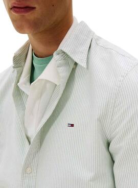 Hemd Tommy Jeans Oxford Slim in grün gestreift für Herren