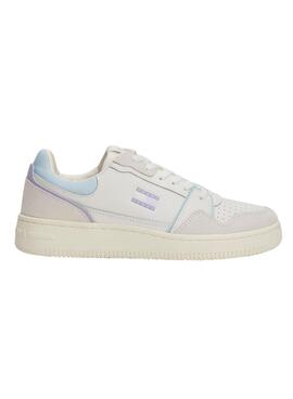 Turnschuhe Tommy Jeans Retro Basket weiß und lila für Damen