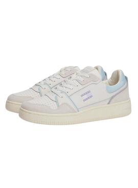 Turnschuhe Tommy Jeans Retro Basket weiß und lila für Damen