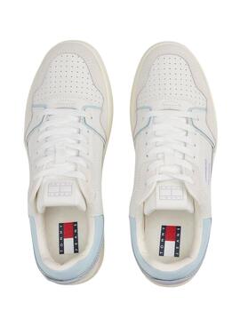 Turnschuhe Tommy Jeans Retro Basket weiß und lila für Damen