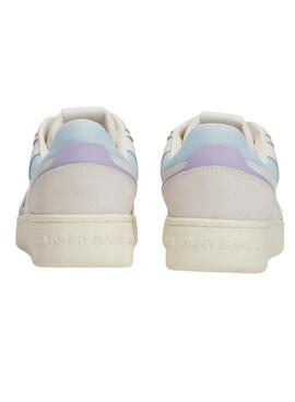 Turnschuhe Tommy Jeans Retro Basket weiß und lila für Damen
