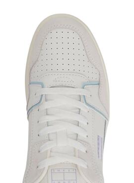 Turnschuhe Tommy Jeans Retro Basket weiß und lila für Damen