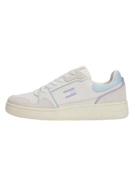 Turnschuhe Tommy Jeans Retro Basket weiß und lila für Damen