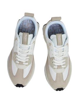 Sneaker Pepe Jeans Lucky Print in Beige für Damen.