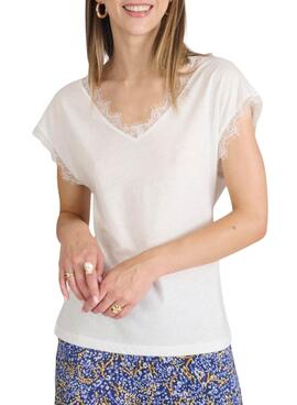 Bluse Naf Naf Spitze in Beige für Damen.