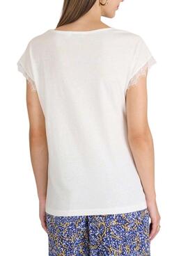 Bluse Naf Naf Spitze in Beige für Damen.
