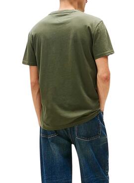 T-Shirt Tommy Jeans Linear Logo in Grün für Herren