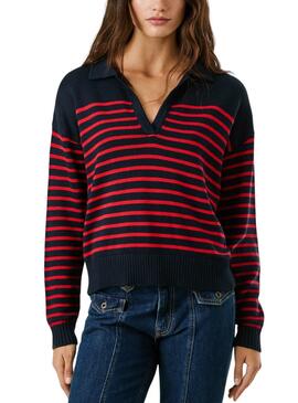 Trikot Pepe Jeans Carlina blau und rot für Damen