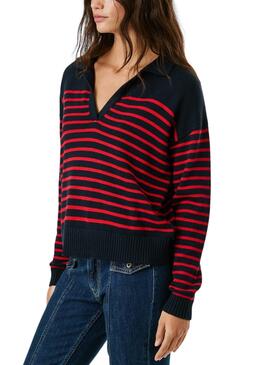 Trikot Pepe Jeans Carlina blau und rot für Damen