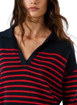 Trikot Pepe Jeans Carlina blau und rot für Damen