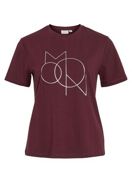 T-Shirt Vila Vinora in Burgund mit Druck für Damen