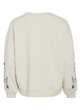 Pullover Vila Viminna mit floralem Stickmuster in Beige für Damen