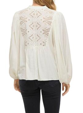 Bluse Vila Vityra aus beigem Spitze für Damen.