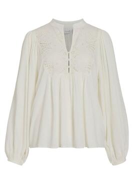 Bluse Vila Vityra aus beigem Spitze für Damen.