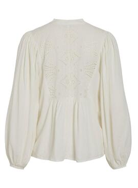 Bluse Vila Vityra aus beigem Spitze für Damen.