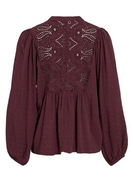 Bluse Vila Vityra mit bordeauxroter Spitze für Damen.