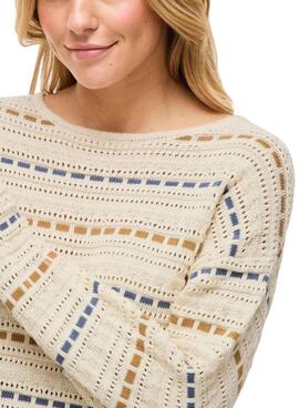 Vila Vimarian gestreiften beige Jersey für Damen