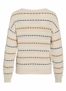 Vila Vimarian gestreiften beige Jersey für Damen