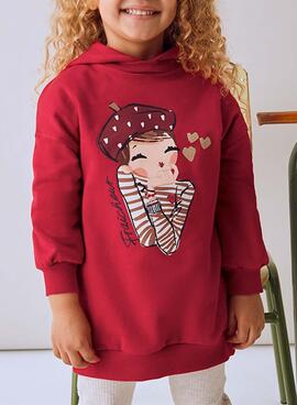 Mayoral Fleecekleid mit Kapuze in Rot für Mädchen