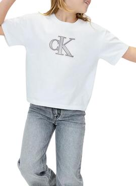 T-Shirt Calvin Klein Festive Logo Weiß Mädchen