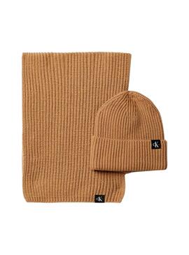 Set Mütze und Schal Calvin Klein Kamel für Kinder