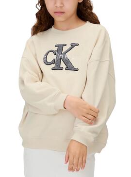 Kapuzenpullover Calvin Klein Towling Monolog beige Mädchen