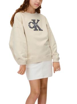 Kapuzenpullover Calvin Klein Towling Monolog beige Mädchen