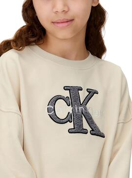 Kapuzenpullover Calvin Klein Towling Monolog beige Mädchen
