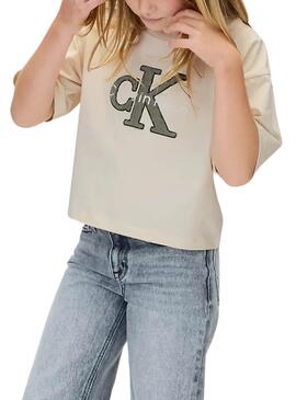 T-Shirt Calvin Klein Toweling Monologue Beige Mädchen