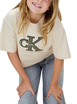 T-Shirt Calvin Klein Toweling Monologue Beige Mädchen
