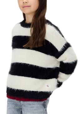 Calvin Klein gestreiftes Jersey in Schwarz und Weiß für Mädchen.