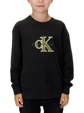 Calvin Klein Handtuchlogo-Sweatshirt für Jungen in Schwarz.