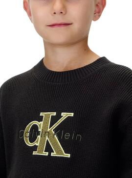 Calvin Klein Handtuchlogo-Sweatshirt für Jungen in Schwarz.