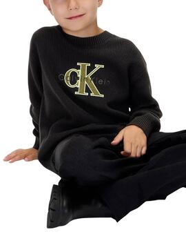 Calvin Klein Handtuchlogo-Sweatshirt für Jungen in Schwarz.