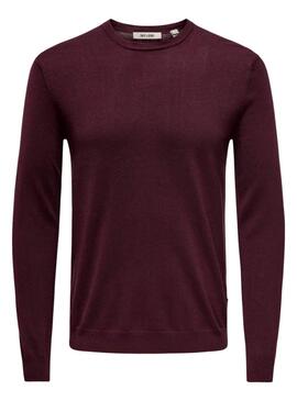 Pullover Only and Sons Wyler in Burgund für Herren