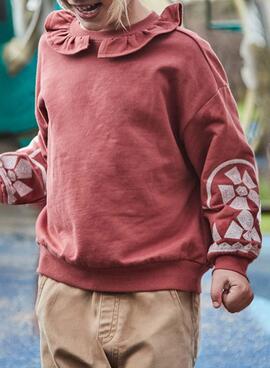 Sweatshirt von Mayoral mit Rüschenkragen in Weinrot für Mädchen.