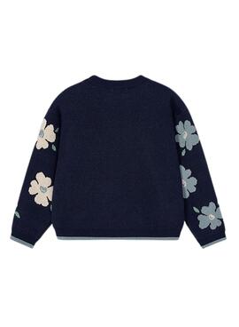 Marineblau gemusterte Mayoral Jacquard-Blumenjersey für Mädchen.
